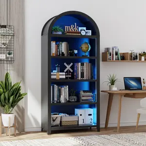 Vlsrka Arched Bookcase - 5 Layers Bookshelf with 3 Colors LED Sensor Lights and Thickened Wooden Design Display Shelf for Lego Books Bathroom Living Room - Ideal Gift