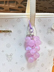 Matte Acrylic Grape Cluster Keychain Pendant Fresh Grape Bead Chain for Phone Keys and Wristbands