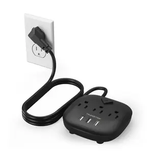 【TRANSTON】6 in 1 Surge Protect Power Strip 3 Outlets and 3 USB Ports with Switch Control, Desktop Charging Station with 3.3/10 ft Extension Cord, Compact for Nightstand, Office and Travel - White