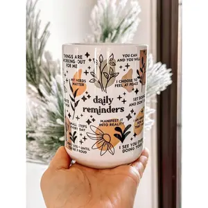 Daily Reminders 15oz Coffee Mug Minimalistic Motivational Positive Self Care