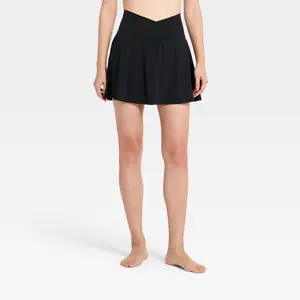 Women's Everyday Soft Mid-Rise Crossover Waistband Skort 14.5" - All In Motion Black XS