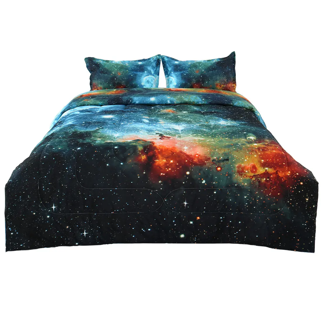 Unique Bargains Galaxies Blue Comforter Sets - 3D Outer Space Themed - All-season Down Alternative Quilted Duvet - Reversible Design