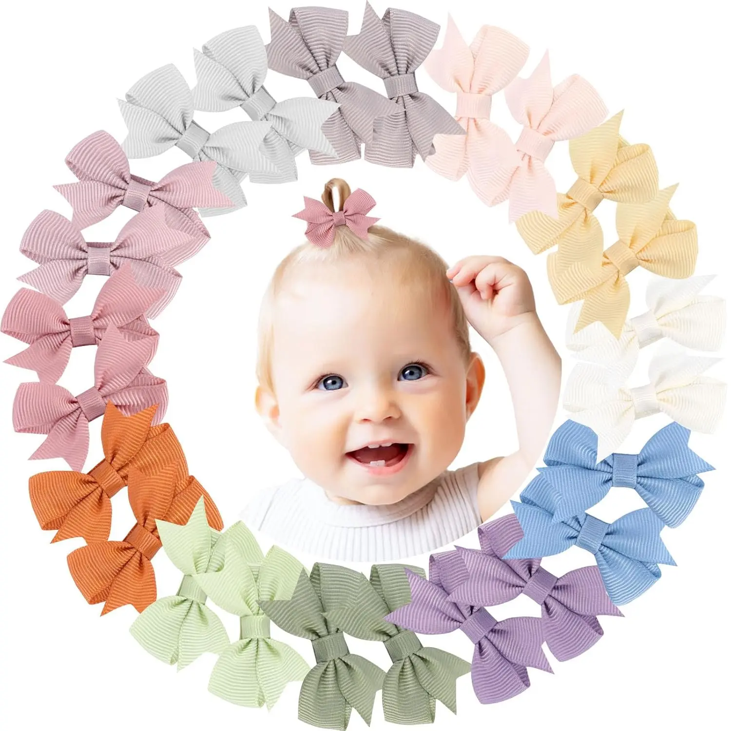 24PCS 2inch Hair Clips, Girls' Fully Lined Tiny Bows Alligator Clips for Infants Babies