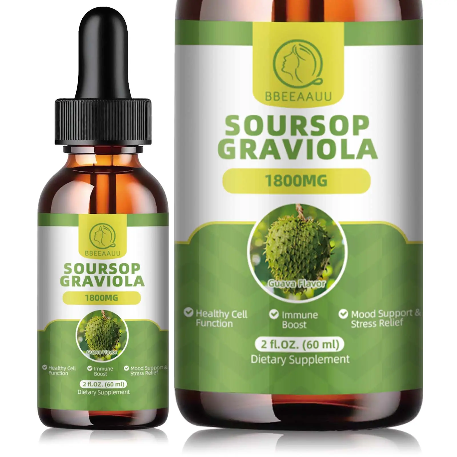 Soursop Liquid Drops, Multivitamin, 60ml, 2 Fl Oz, Bitters Liquid, Organic Soursop Leaf Extract Soursop Oil, Dietary Fiber Healthcare Supplement
