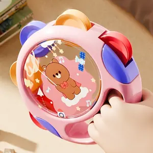 Baby Tambourine Toy, Colorful Bear Design Hand Drum Rattle, Safe Musical Instrument for Toddlers Early Education Portable LED Karaoke Microphone