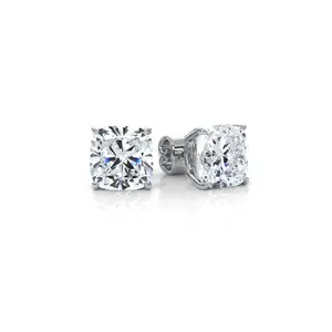 Javda Lab Diamond Cushion Studs Earring 14K White Gold with Push Back for Women - IGI Certified 6.02 Ctw.