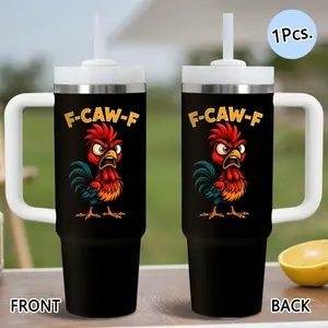 PIKPAKA F Caw F Chicken Vacuum Flasks 40oz Stainless Steel Tumbler with Handle & Straw, Vacuum Insulated Travel Mug Keeps Drinks Cold Up to 12 Hours, Leak-Resistant Cup for Iced Coffee, Water, Office, Gym or Travel, Leakproof Insulated Tumbler