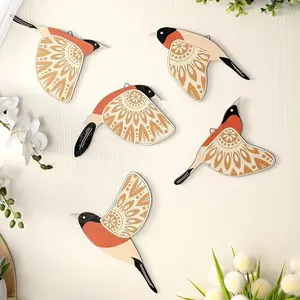 Wooden Flying Birds 5-Piece Wall Decor Set for Bird Lovers, Living Room Home Decoration