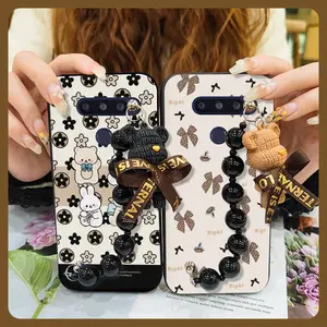 Dirt-resistant Waterproof Phone Case For LG V40 silicone Anti-knock Simplicity Back Cover cute Cartoon Black pearl pendant Bear bracelet protective case soft case