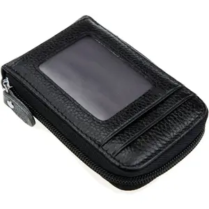 Blocking Genuine Leather Mini Credit Card Case Organizer Compact Wallet with ID Window