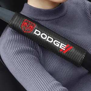 For Dodge journey SRT Charger Hellcat Challenger RAM Journey Caravan 1/2PCS Carbon Fiber PU Leather Embossed Car Seat Belt Pad Shoulder Decoration Mat Car Accessories Safety Belt Protective Cover
