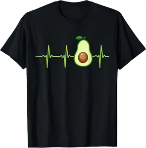 100% Cotton Avocado Heartbeat T-Shirt Avocado Shirt Gift Vegan Men Women T-Shirt