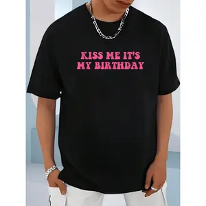 Men's 100% Cotton Casual Short-Sleeve Round Neck Graphic Tees - Unisex Streetwear Top with "It's My Birthday" Funny Meme Graphic