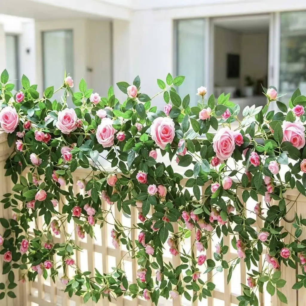 6 FT Lush Faux Silk Rose Garland, Bendable Artificial Rose Vines with Mixed Layers, Full Dense Greenery, Reusable Hanging/Winding Decor for Wedding Arch (Wedding Decor), Wall Decoration, Multiple Events, Indoor/Outdoor Home Use