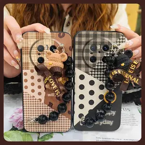 Skin-friendly feel Simplicity Phone Case For Huawei Mate70 Bear bracelet Back Cover Waterproof protective case soft case cute Black pearl pendant Cartoon silicone Anti-knock