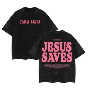 Jesus Saves Unisex Washed T-Shirt, Jesus Tee, Jesus Tshirt , Christian Apparel Streetwear Menswear Oversized Top Men and Women Menswear Tops , Gym Pump Cover Graphic Men's Regular Fit washed pure cotton