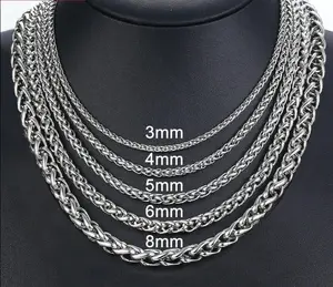 3/4/5/6/8mm Braided Wheat Link Chain For Men Women Stainless Steel Spiga Franco Necklace Hip Hop Jewelry 18-24inch