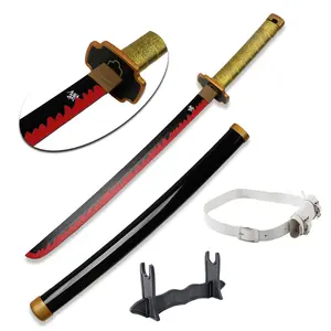 ELERVINO 31 inches Bamboo Wooden Demon Slayer Cosplay Sword Tsugikuni Yoriichi Swords with White Belt & Holder Stand Display for Halloween Anime Role Playing Props Cosplay Collection Decoration Christmas Gift Birthday Decoration