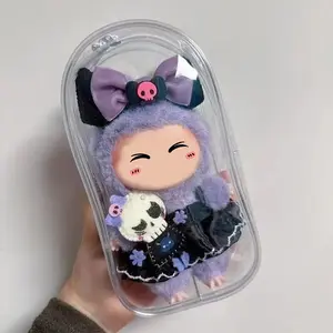 Colorful Transparent Protector Case Organizer Box for 17cm Labubu Plush Dolls Outdoor Display Bag With Keychain Doll labubu Accessories