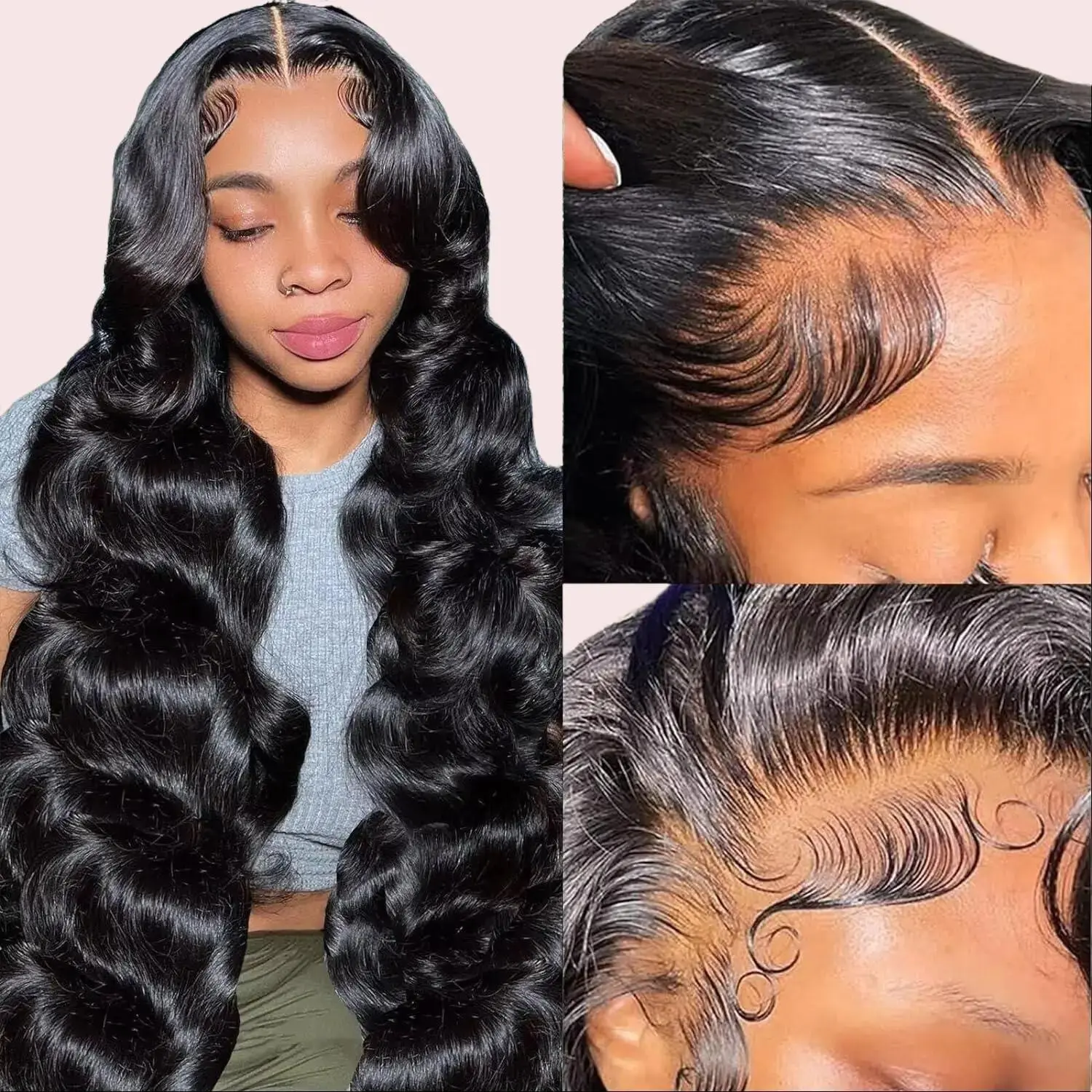Uolova 13x4 Lace Front Wigs Human Hair Pre Plucked 180 Density 26 Inch HD Body Wave Lace Front Wigs, 10A Frontal Wigs for Women Glueless Wigs Human Hair Pre Plucked Black wig