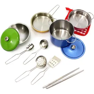 Colorful Metal Pots and Pans Cookware with Utensils Playset for Kids