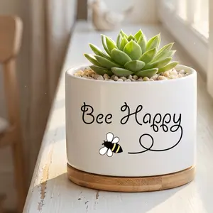 Decorative Indoor Plant Pots Featuring a Bee Happy Design, Perfect for Home And Garden Use. These Unique Ceramic Flower Pots And Succulent Planters Make Ideal Gifts for Plant Enthusiasts And Women on Birthdays And Anniversaries