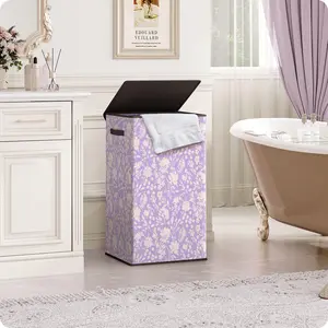 SOLEDI Laundry Hamper with Lid, 90L Tall & Large Floral Laundry Basket, Collapsible Clothes Hamper with Removable Bag, Dirty Hampers for Bedroom, Bathroom, Laundry Room