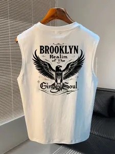 Men's Brooklyn Eagle Print Sleeveless Vest, Loose Fit, Exposes Arm Lines, Casual Style, Relaxed Feel, Not Fussy About Body Type