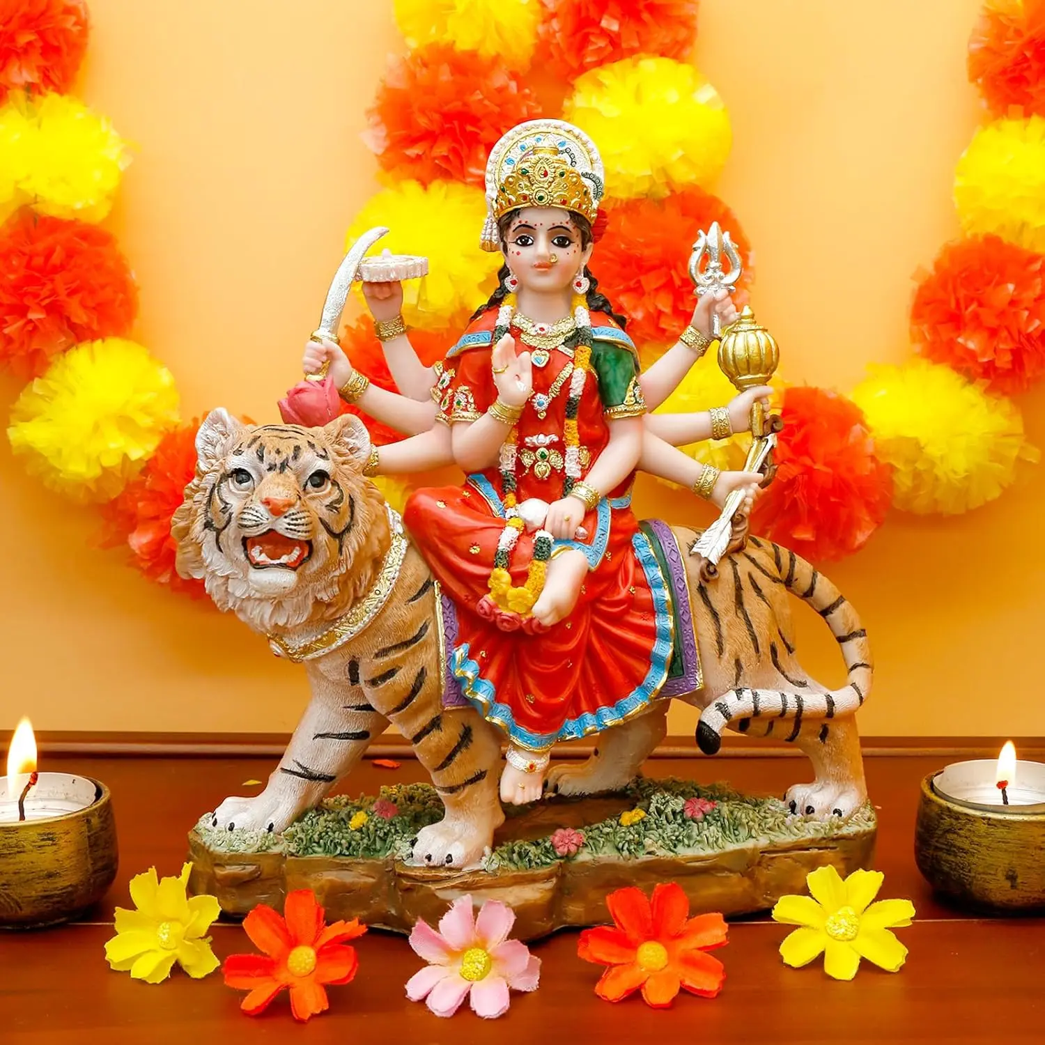 Hindu Goddess Durga Statue Big - 8.5” Indian God Durga MATA Idol on Tiger Statue India Murti Home Office Temple Mandir Altar Pooja Item Diwali Gift for Indian People Deepavali Puja Decoration
