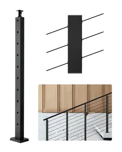 Cable Railing Post For Staircase, 36x1x2 Inch, Pre-Drilled 30° Angled Holes, Stainless Steel Cable Rail Post With Horizontal And Curved Brackets, 1-Pack, Black Finish, Model 1JZLGZXHS91402OS1001V0