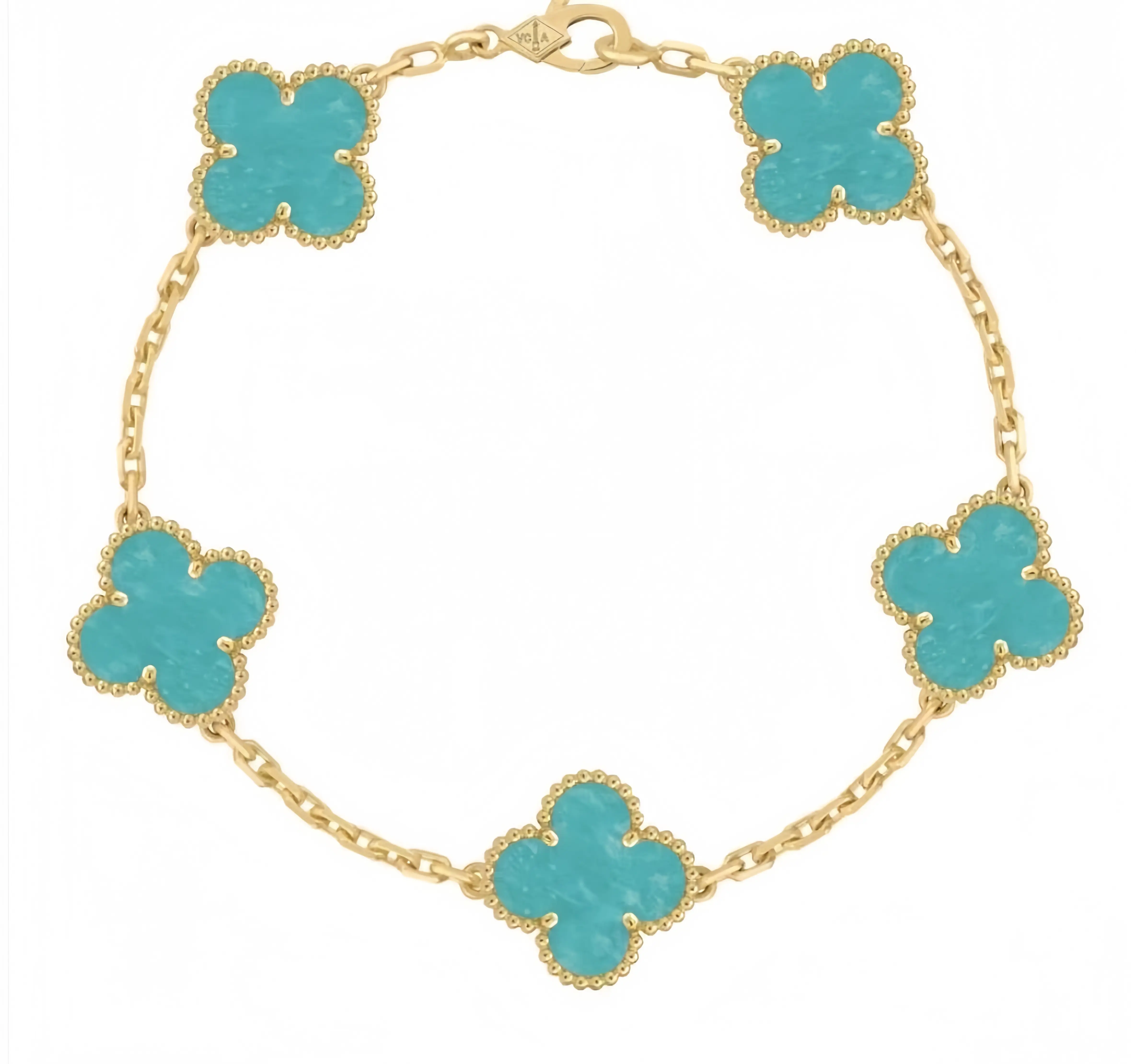 Pre-owned Van Cleef & Arpels Amazonite 5 Motifs Vintage Alhambra Bracelet，complete set