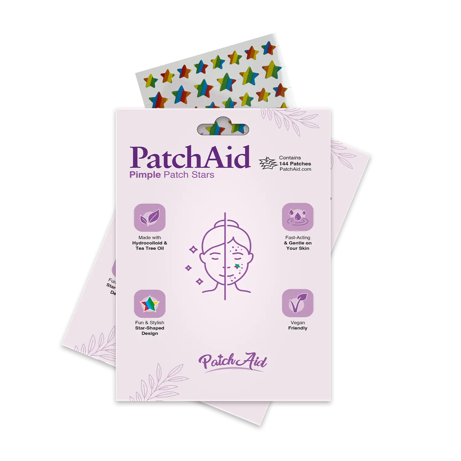 Pimple Patch Stars – 144 Multicolored Hydrocolloid Patches in 2 Sizes with Tea Tree Oil