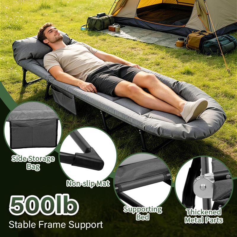 Camping Cot for Adults, 6 Angle Adjustable Folding Camping Bed with Mattress, Foldable Camping Bed for Camp, Office, Outdoor, Lightweight Camping Cot Supports 500 lbs Camping Cot for Adults, 6 Angle Adjustable Folding Camping Bed with Mattress, Foldable Camping Bed for Camp, Office, Outdoor, Lightweight Camping Cot Supports 500 lbs