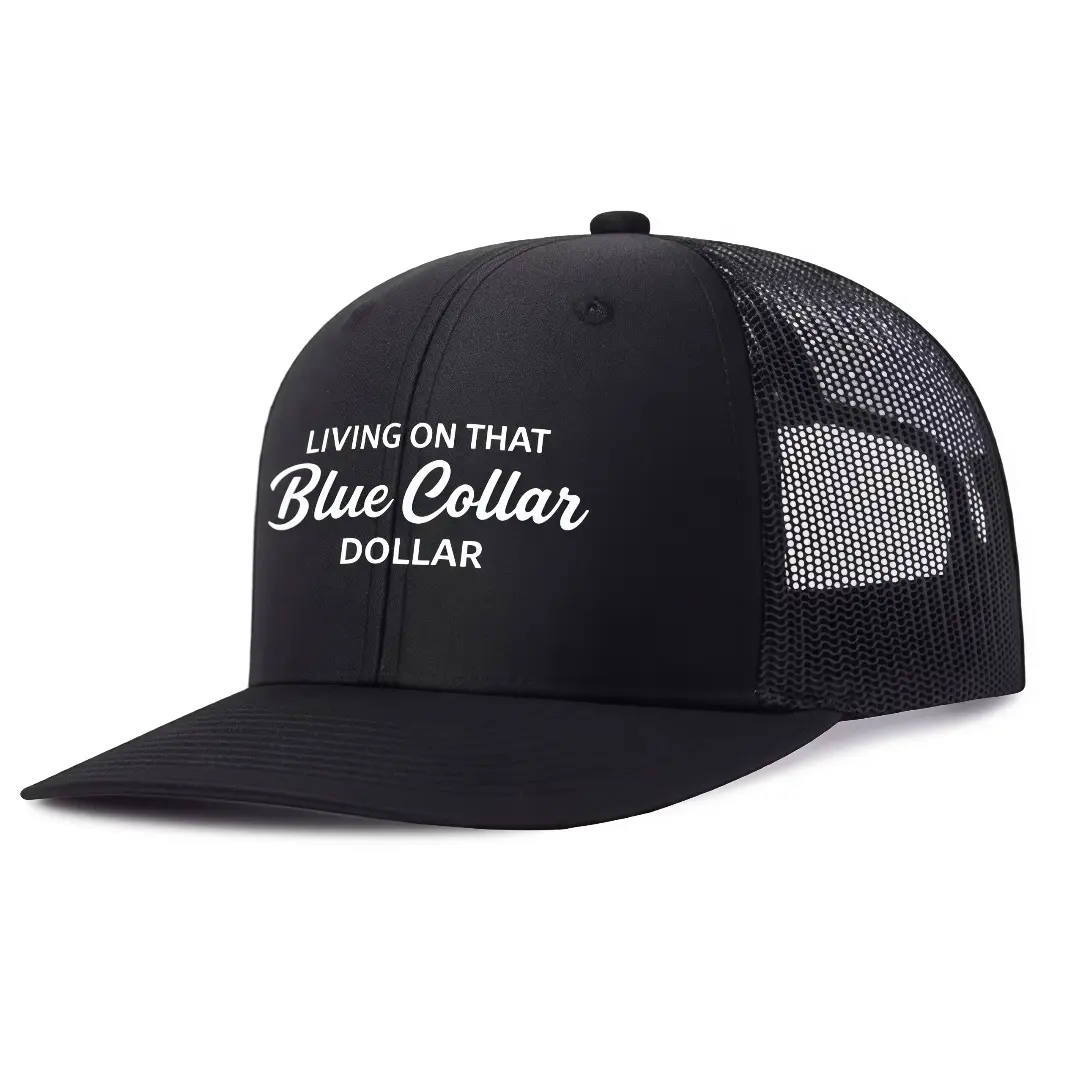 Black Trucker Hat for Men, Blue Collar Graphic Snapback with Breathable Mesh Back, Lightweight Cap for Fitness & Outdoor Sports, Mens Hats, Hats