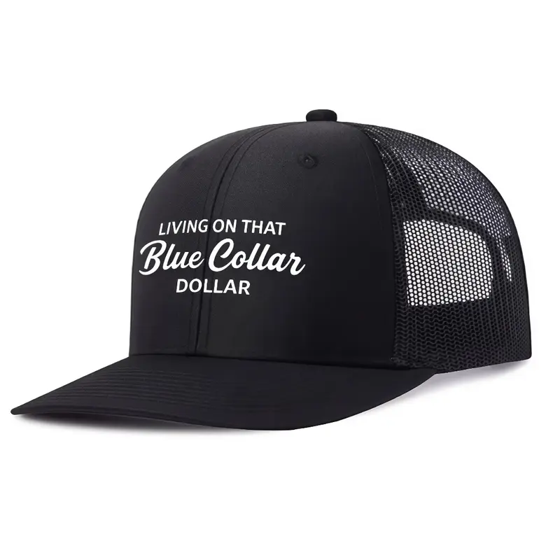 Men's Black Trucker Hat - Blue Collar Graphic Snapback, Cool Mesh Back, Lightweight Breathable Unisex Cap, One Size for Fitness & Outdoor Sports