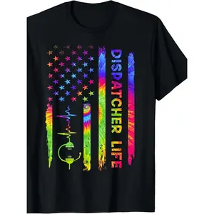Cotton Short Sleeve T-Shirt Men's Plus Size 911 Dispatcher Tribute T-Shirt Casual Crew Neck All-Season Short Sleeve Regular Fit Vintage Graphic Tees Men's Clothing