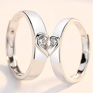 Silver tone heart ring couple love wedding ring engagement ring men and women marriage wedding heart Eye