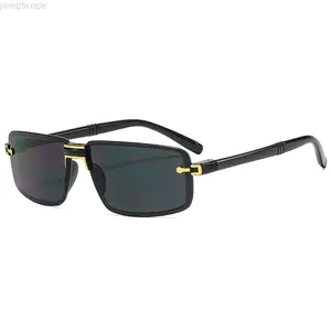 Semi Rimless Rectangle Sunglasses UV400 Protection Gold Detail Shades for Men Streetwear Casual Fashion Eyewear