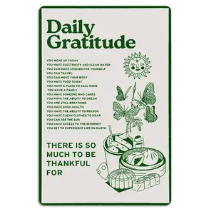 Daily Gratitude Inspirational Metal Tin Sign Green Boho Room Aesthetic Decoration Home Kitchen Office Bedroom Cafes Wall Decor 8x12 Inch
