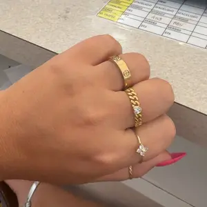3‑Piece Women's Stackable Ring Set, Fashion Summer Shiny Clover & Square Diamond Rings, Waterproof Stainless Steel, Non‑Fading, for Daily Wear, Parties & Gatherings, Mother's Day Gift
