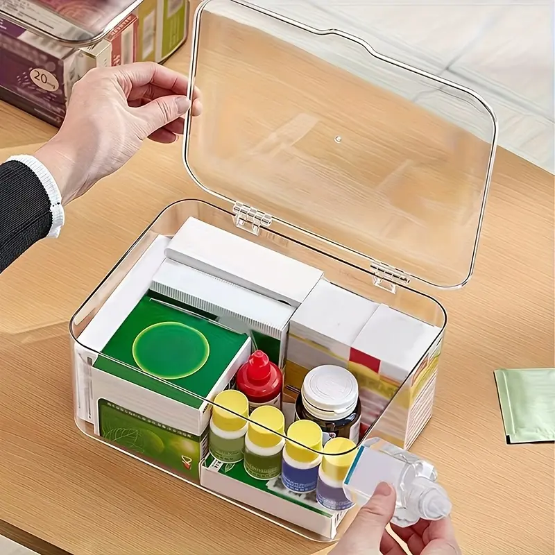 Transparent Flip-Top Desktop Medicine Cabinet Storage Box, Flip-Top Dustproof Storage Box. Household Mini Medicine Cabinet, Multi-Functional Cosmetics, Masks, Stationery And Sundries Storage Container, Acrylic Storage Box, Suitable for Masks