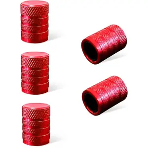 5 Car Tire Valve Stem Caps, Aluminum Auto Wheel Stem Cover with O Seal, Corrosion Resistant Vehicle Tire Air Caps for Truck Motorcycle Bike, Universal Car Accessories (Red)