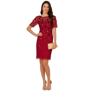 Adrianna Papell Women's Red Floral-Embellished Boat-Neck Dress Sz 12, MSRP: 249$