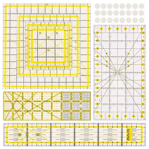 7 count  Quilting Rulers, Square Quilting Ruler Quilting Templates(4.5"X4.5", 6"X6", 9.5"X9.5", 12.5"X12.5",6.5"x12",2"x12",3"x9"),Sewing Ruler with 24 Non-Slip Rings
