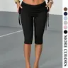 Women's Low Waist Pleated Drawstring Mid-Length Pants, High Elastic Slim Fit Five-Quarter Pants, Streetwear Casual Multicolor Trousers Womenswear Bottom, Casual Bottoms