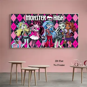 Frameless 2D Flat Cartoon Character Art Monster High Poster, Classic Anime Wall Art Print, Canvas Painting for Living Room Decor, Home Gift Ideas