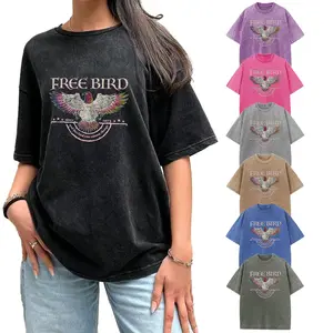 Holafish Free Bird Acid Washed Shirt, Comfort Colors Band TShirt,Old School Band Loose Fit T-shirt,Retro Music Shirt,Rock Band Tops,Women's Crew Neck