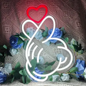 Korean Finger Heart Neon Signs Kpop LED Heart Light for Girl's Room Living Room Unique Home Decor for Valentine's Day & Bedroom