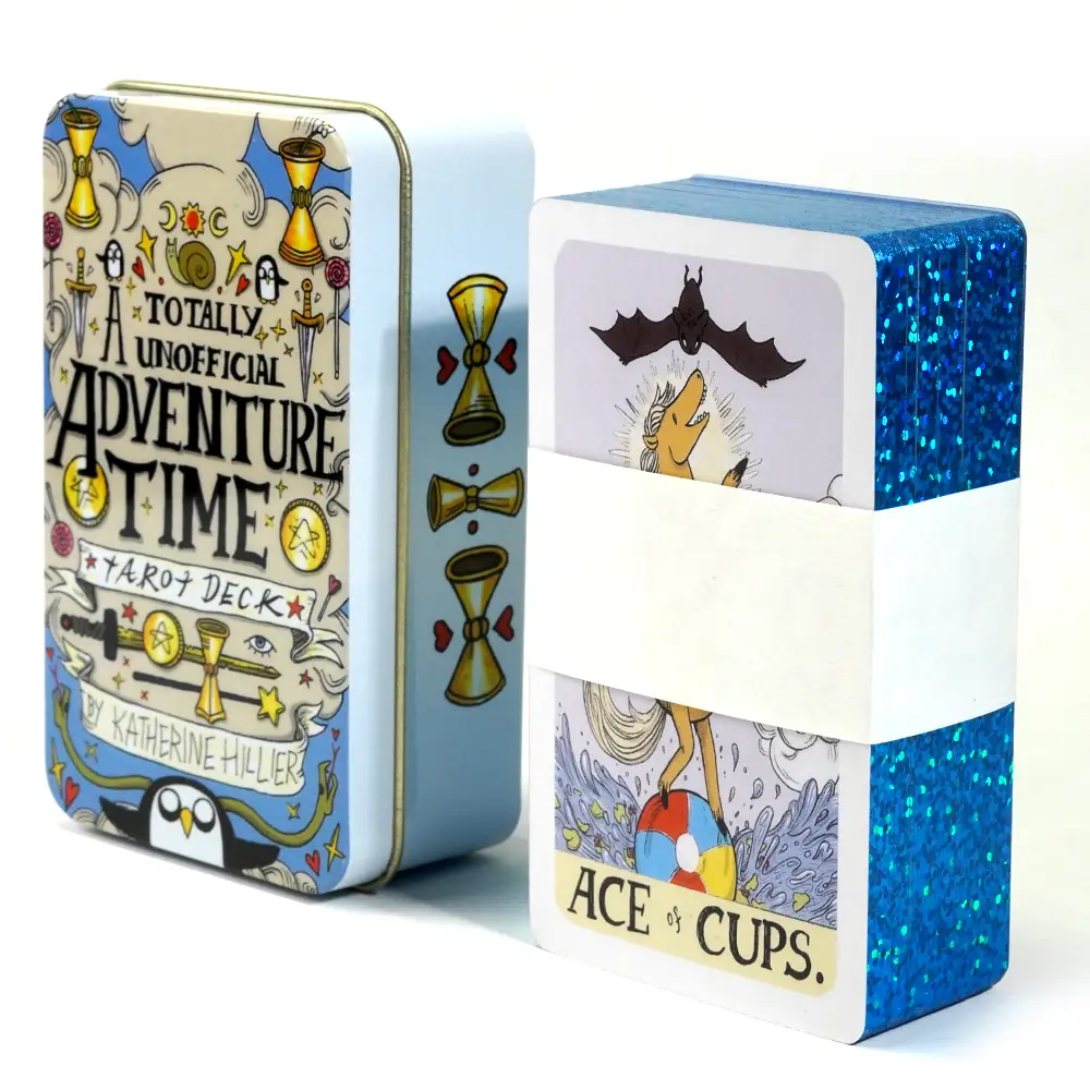 Totally Unofficial Adventure Time Tarot Deck - 78 Gold-Plated Edge Tarot Cards 10.3×6cm in Durable Tin Box with English Guidebook for Divination & Ins