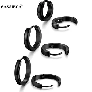 CASSIECA 3-Pair Unisex Stainless Steel Huggie Hoop Earrings, Hypoallergenic Metal Coating Retro Look, Gold/Silver/Black for Sensitive Ears, Daily Fashion Jewelry, Men's Accessories Summervibes